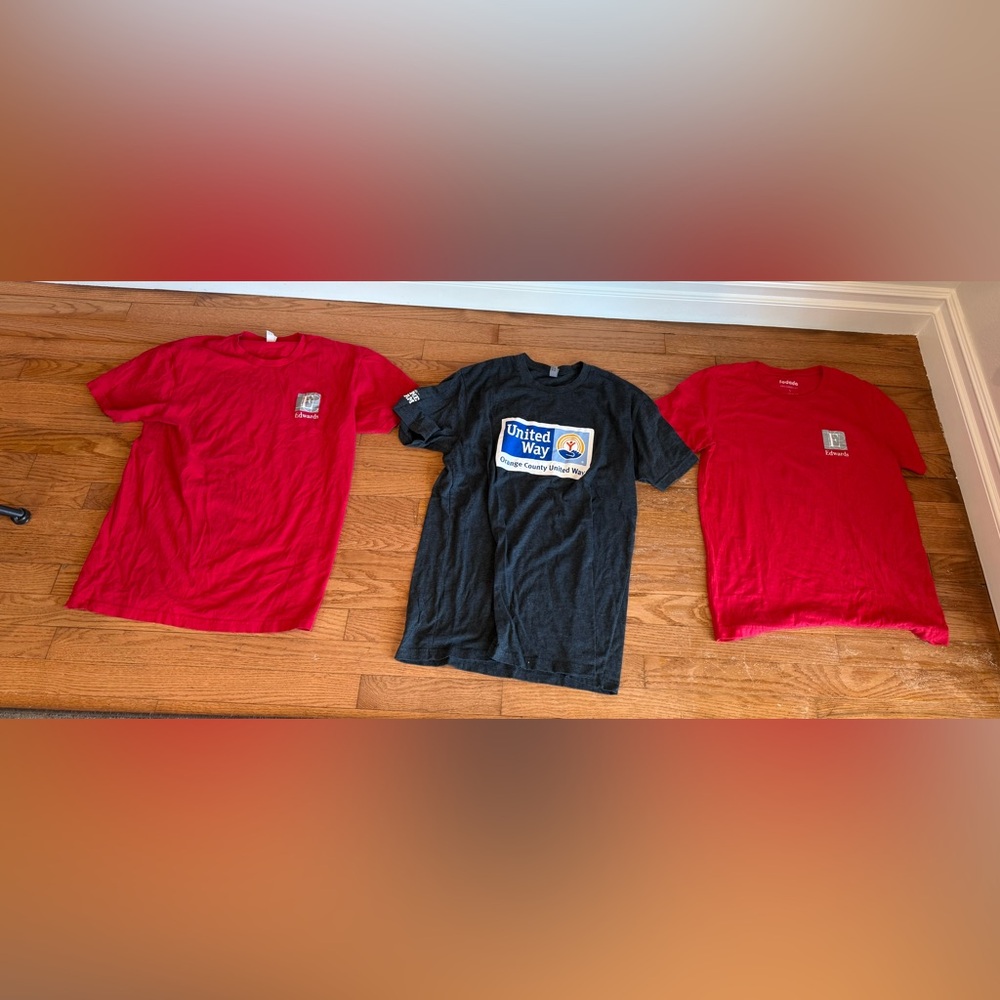 3 volunteer charity red and grey Tshirts 1 small 2 medium